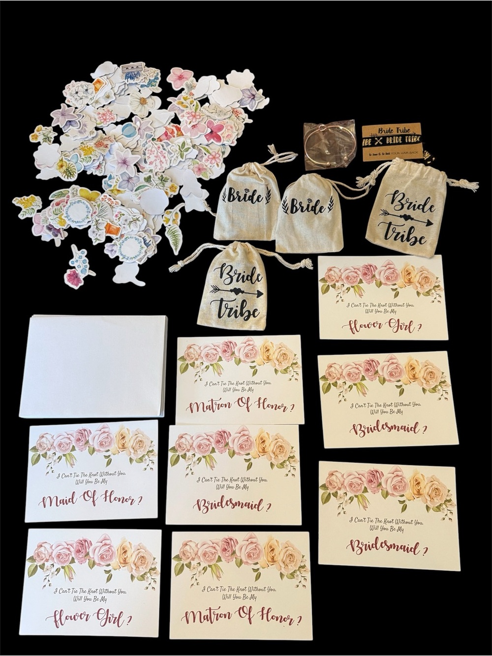 Bride Tribe Bridal Party Proposal Cards and Favor Bags - Pink Floral